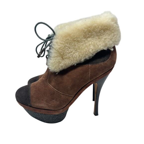 L.A.M.B‎ Pier Booties Suede Shearling Platform Boots High Heels Brown Size US 8 - Picture 11 of 14